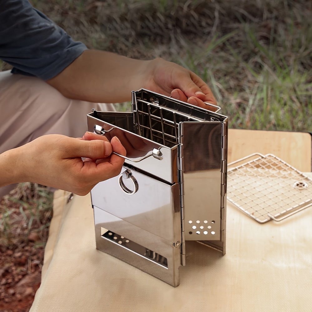 KORAMAN Portable Folding Wood Burning Camp Stove with Grill