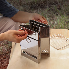 KORAMAN Portable Folding Wood Burning Camp Stove with Grill