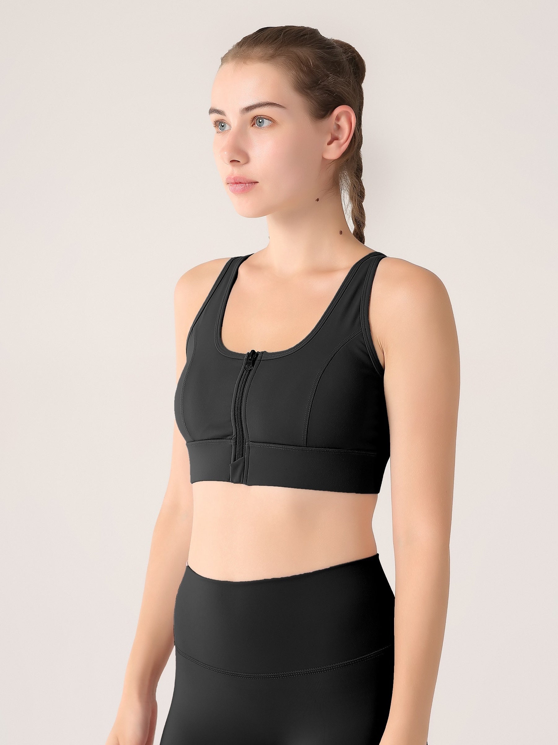 Zipper Gathered Fitness Sports Bra Women's Lingerie