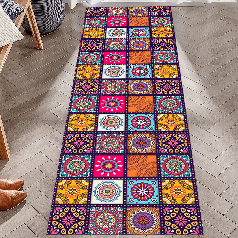 Boho Abstract Runner Mat Non Slip Washable Stair Kitchen Rug