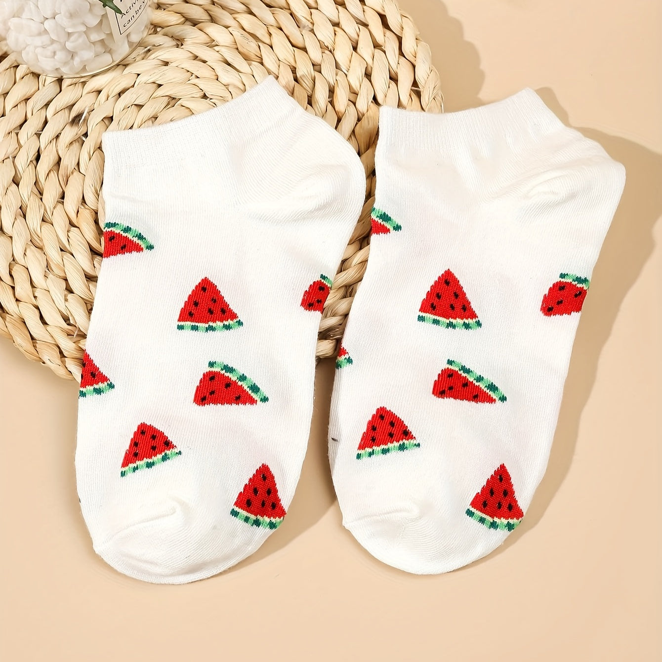 5 Pairs Cartoon Fruit Print Socks & Lightweight Ankle Socks