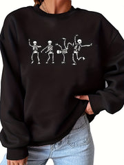 Skull Print Sweatshirt Long Sleeve Casual Crew Neck Women's Clothing