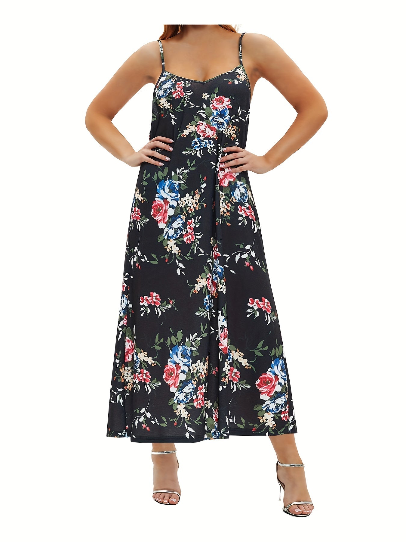 Floral Print V Neck Maxi Dress