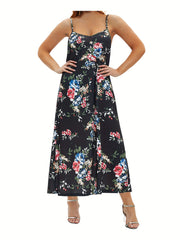 Floral Print V Neck Maxi Dress