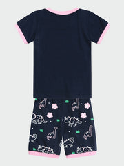 Girls Dinosaur Pajama Set Short Sleeve Tee & Shorts Sleepwear Loungewear