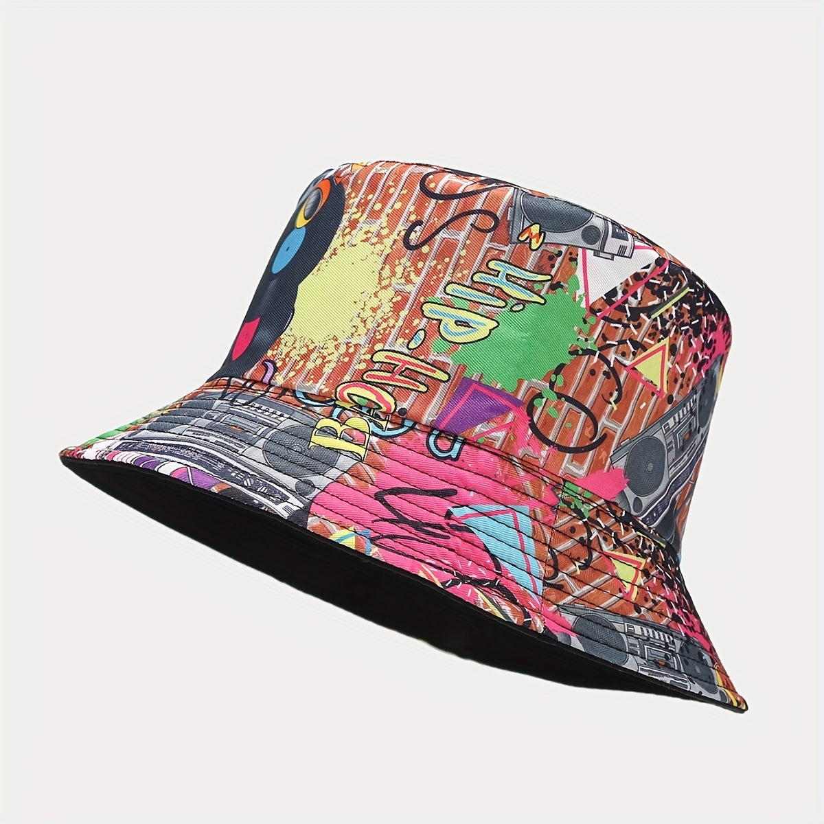 Retro Full Print Double Sided Fisherman Hat Outdoor Sun Protection Hat