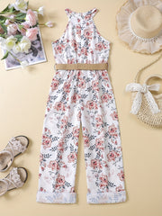 Girls Sleeveless Flowers Halter Neck Rompers Jumpsuits for Beach Vacation
