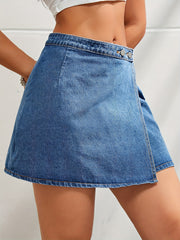 High Waist Asymmetrical Denim Skirt