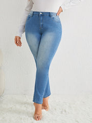 Solid Button Up Slim Fit Elastic Comfort Jeans