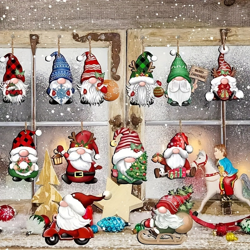 24pcs Christmas Dwarf Wooden Hanging Ornaments Tree Decoration Santa Claus Doll