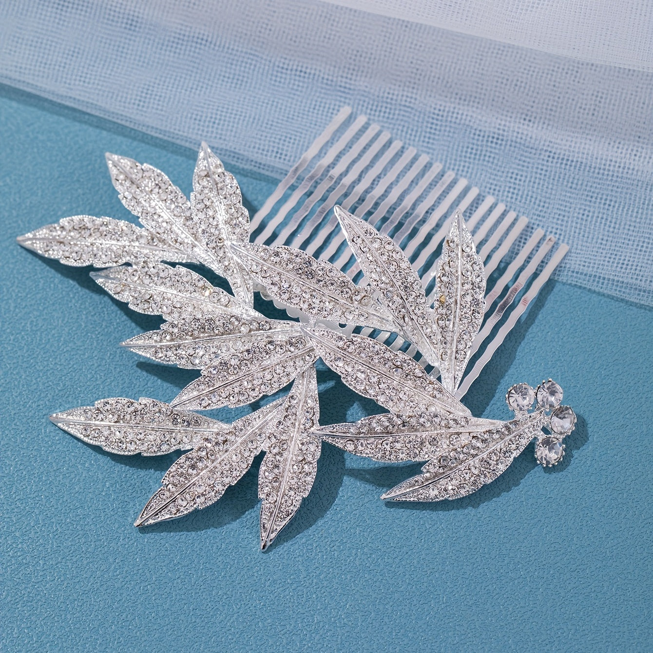 Girls Silver Rhinestone Leaf Hair Comb Princess Hairpin