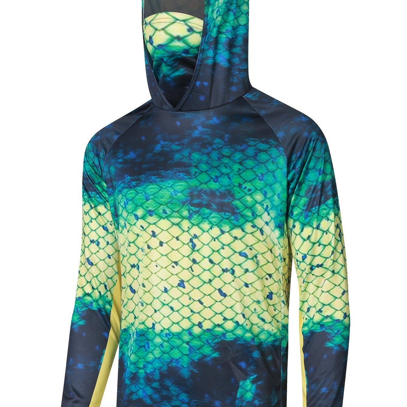 Men's UPF 50 Sun Protection Hooded Shirt Fish Scale Print