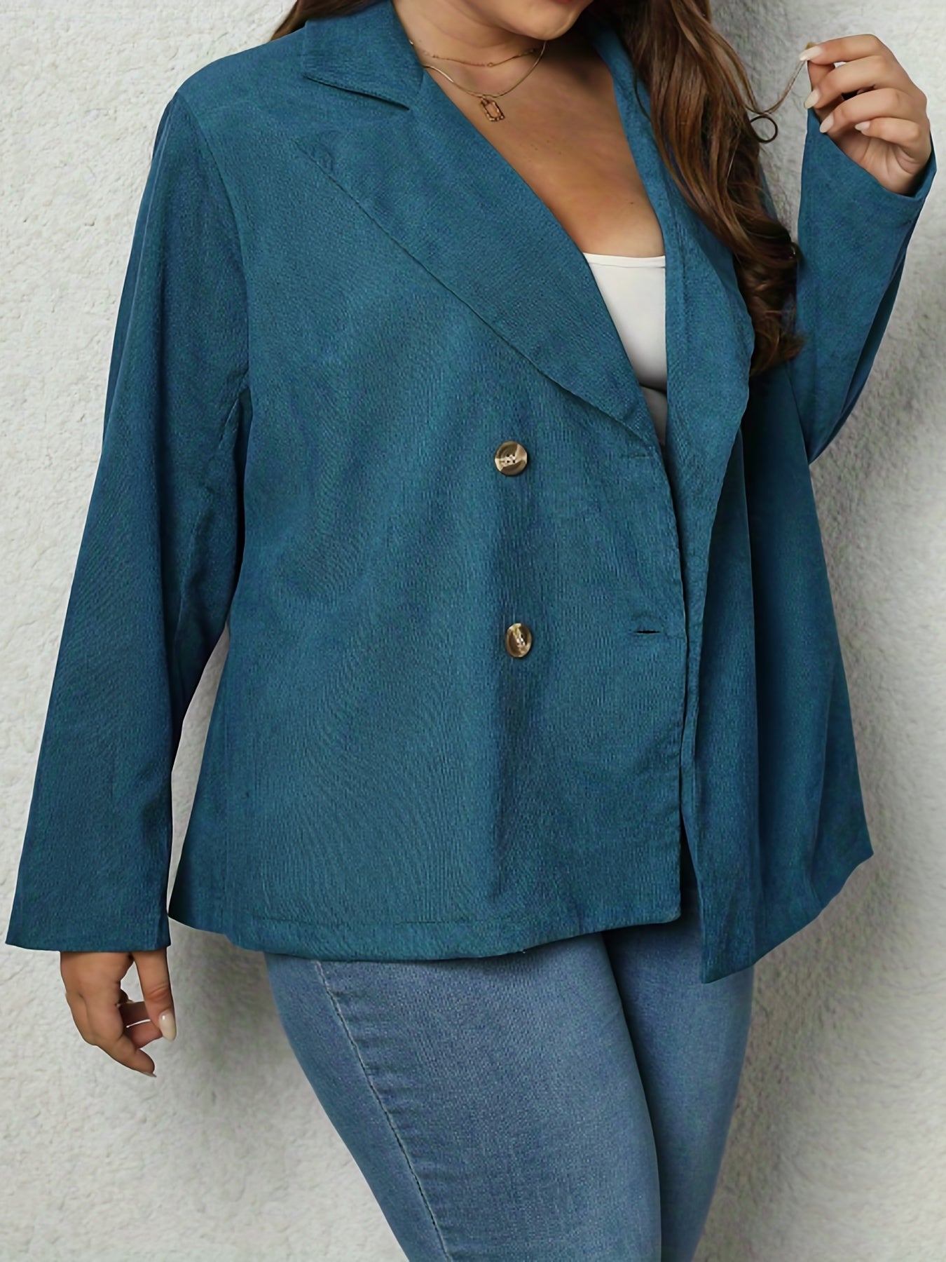 Corduroy Lapel Collar Long Sleeve Double Breast Blazer