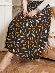 Boho Skirt Women's Plus Golden Feather Print Maxi Skirt