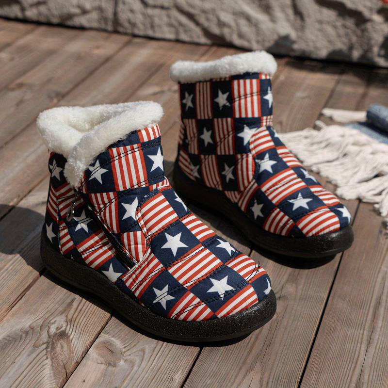 Women's American Flag Snow Boots Warm Outdoor Short Boots