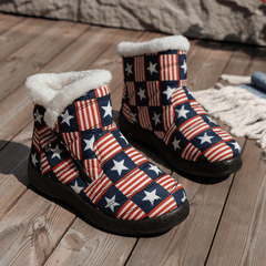 Women's American Flag Snow Boots Warm Outdoor Short Boots
