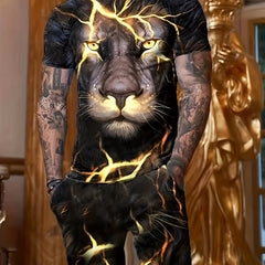 Men's 3D Lion Graphic T shirt & Active Stretch Shorts Set