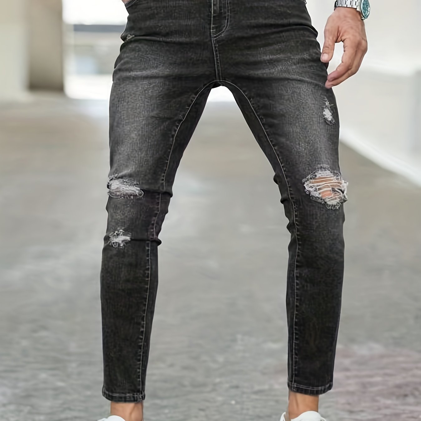 Slim Fit Ripped Jeans Mens Distressed Stretch Denim Pants