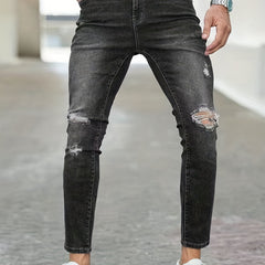 Slim Fit Ripped Jeans Mens Distressed Stretch Denim Pants