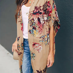 Floral Print Ruched Sleeve Cover Up Cardigan