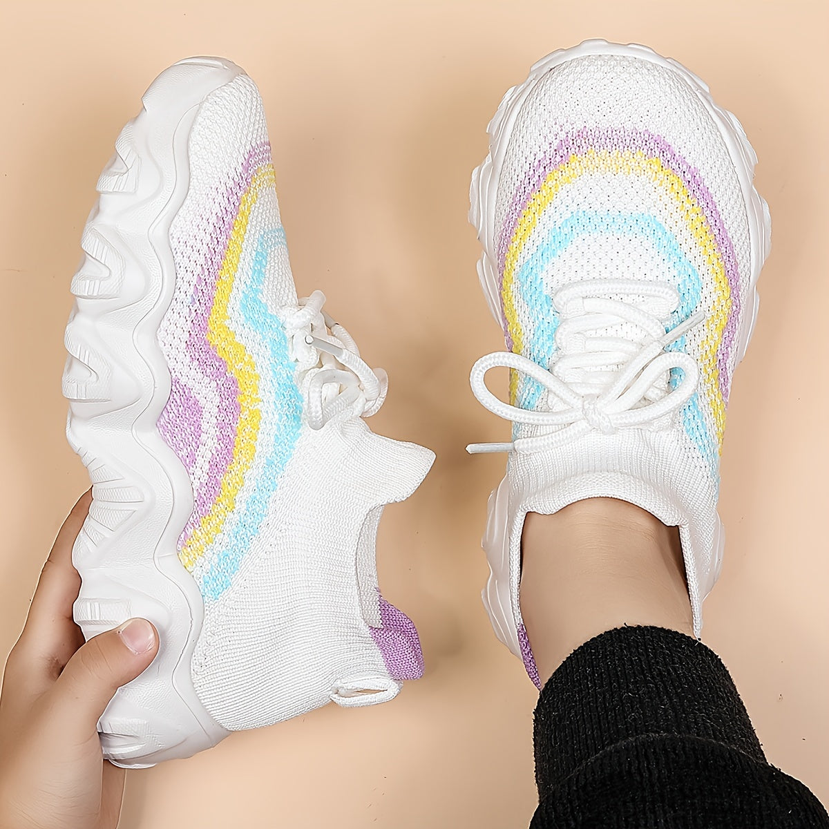 Girl's Knit Running Shoes Slip On Comfy Sneakers Anti skid Breathable