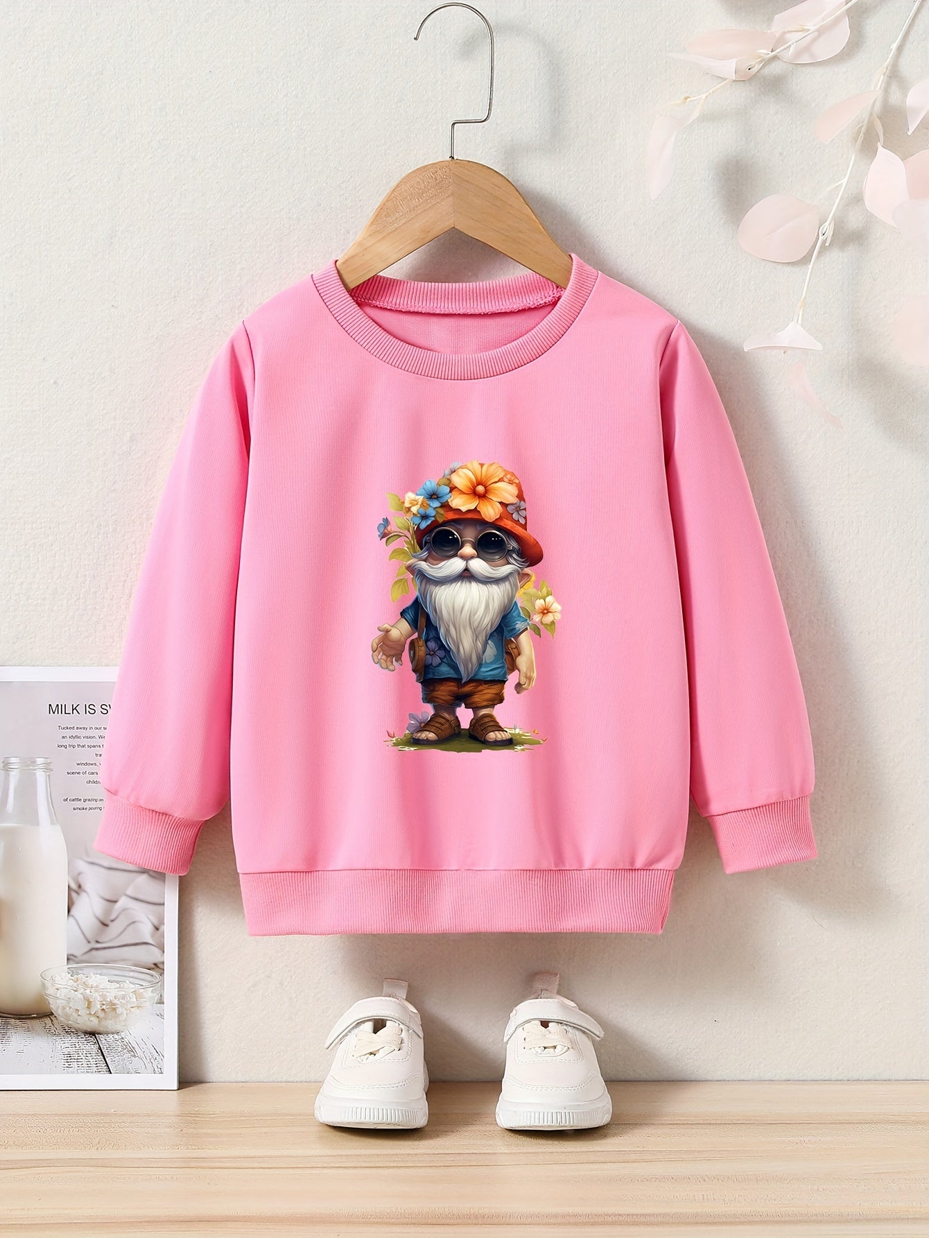 Girls Pattern Print Sweatshirt Casual Pullover for Fall Winter