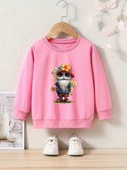 Girls Pattern Print Sweatshirt Casual Pullover for Fall Winter