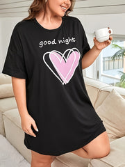 Nightdress Women's Plus Slogan & Heart Print Sleep Dress