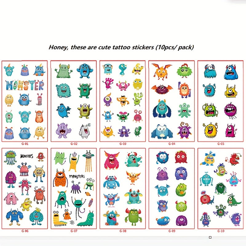 10pcs Little Monster Waterproof Temporary Tattoo Stickers