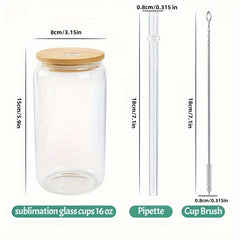 16oz Glass Water Cup With Bamboo Lid & Straw