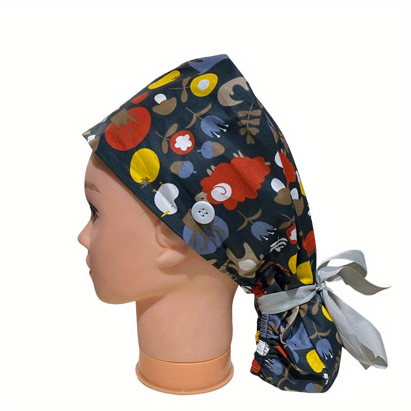 Plants Animals Print Work Cap Cartoon Adjustable Scrub Cap