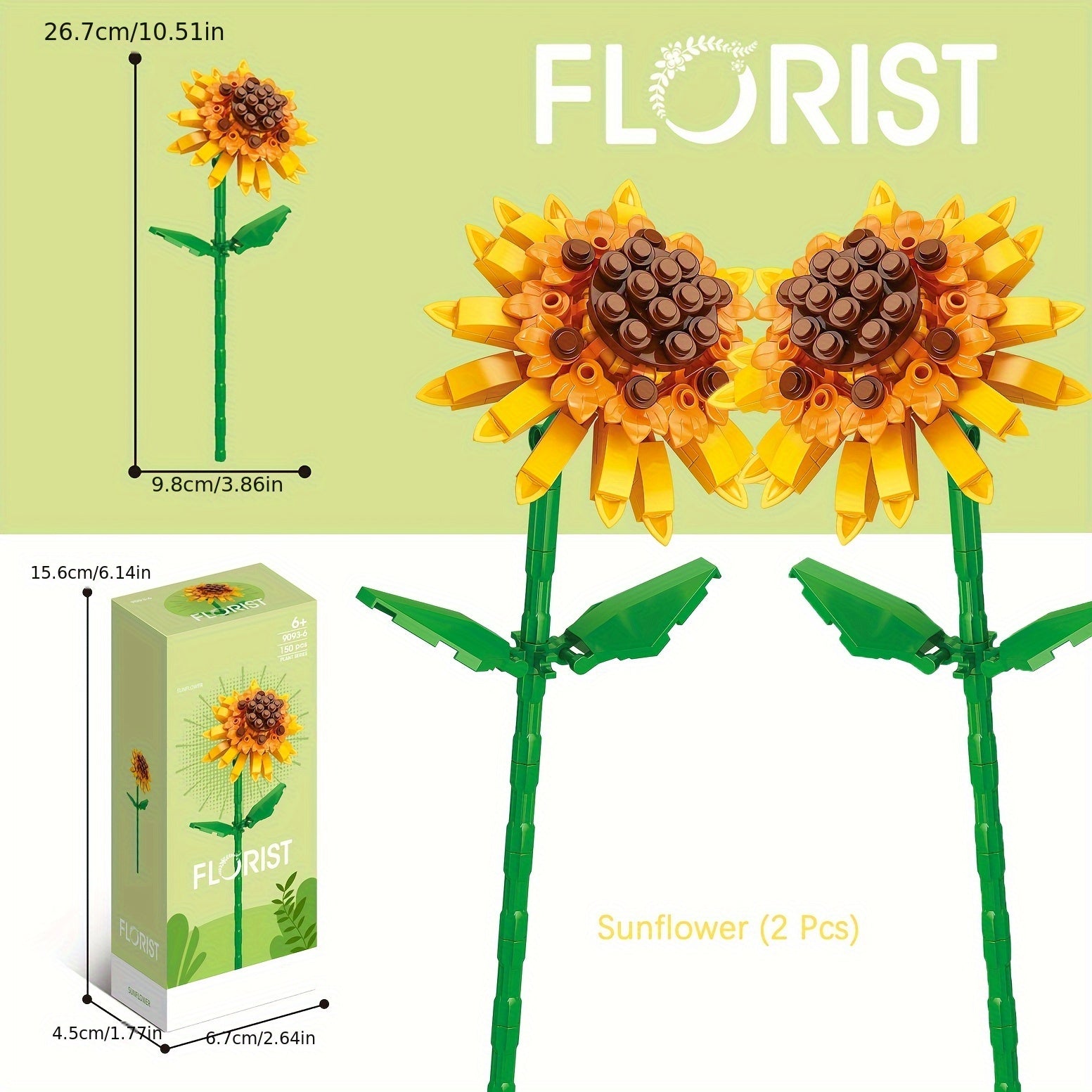 Set of 2 Flower Blocks DIY Building Toy Preserved Flowers Desktop Decoration