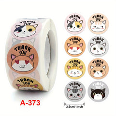 Cat Cartoon Thank You Stickers 500 Sheets 8 Patterns