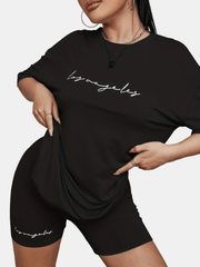 Casual Letter Print Two piece Set T shirt & Shorts Outfits Women's Clothing