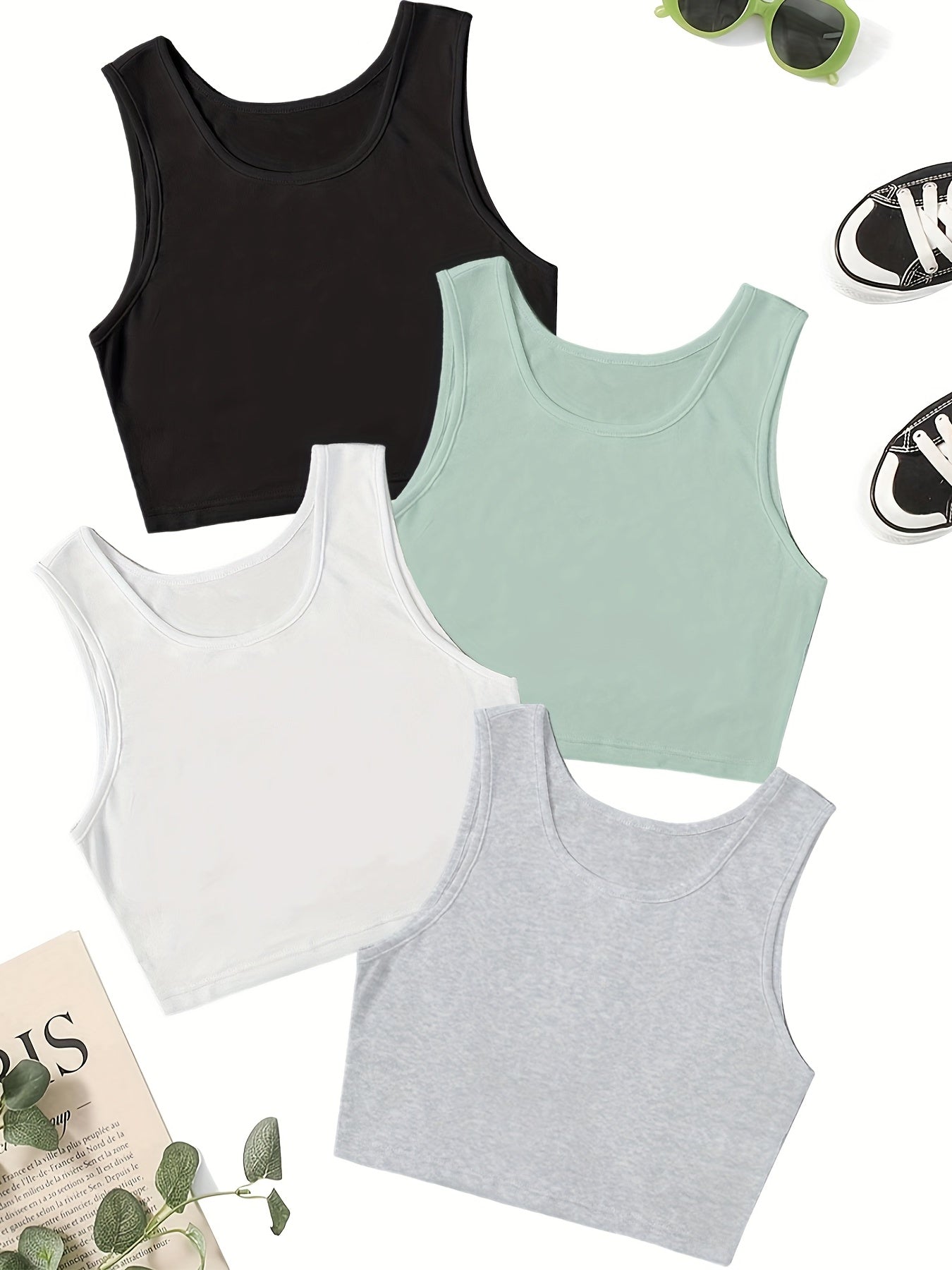 4 Pack Y2K Sleeveless Crop Tank Tops for Summer
