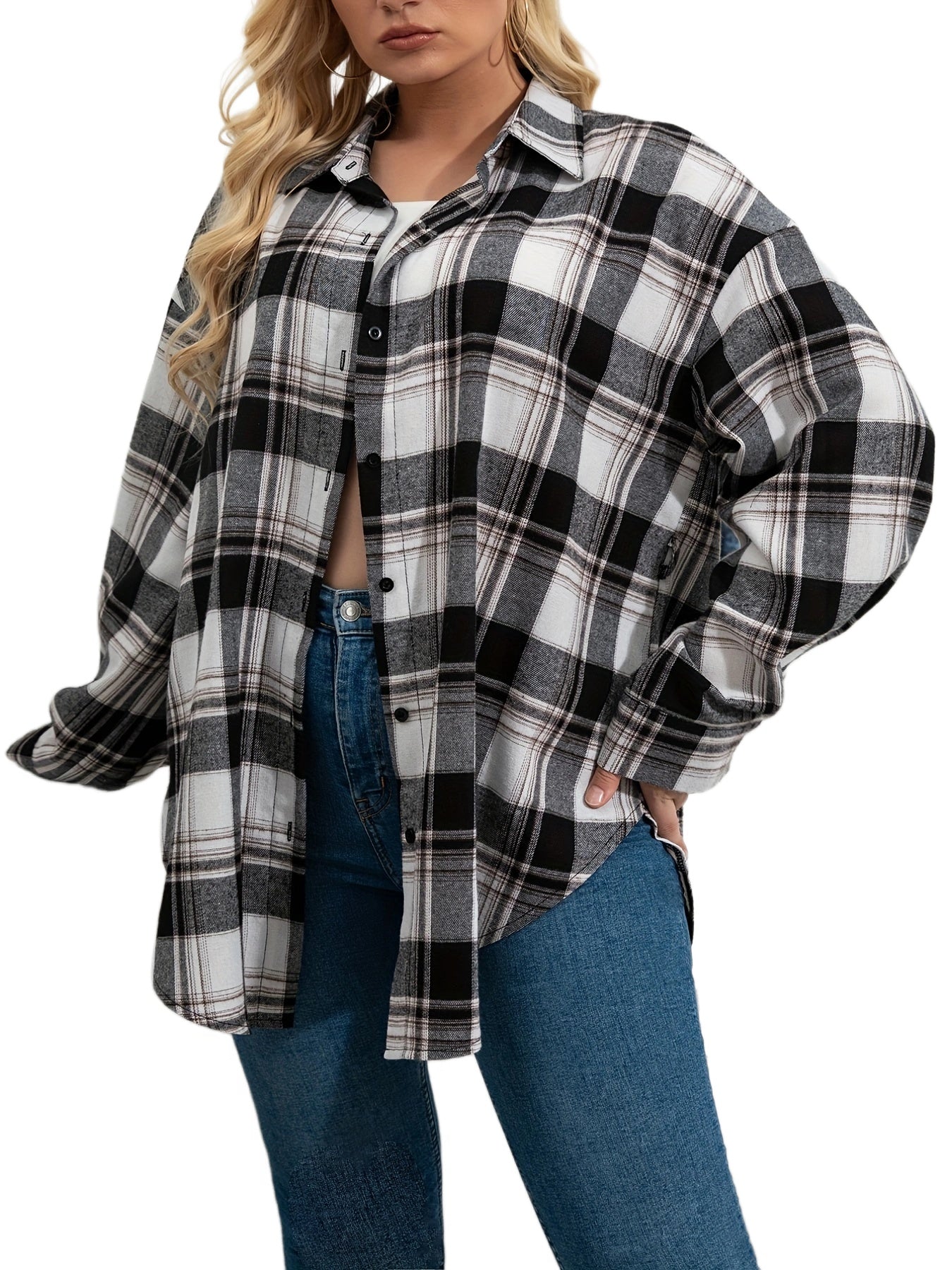 Women's Plus Long Sleeve Casual Blouse with Belt