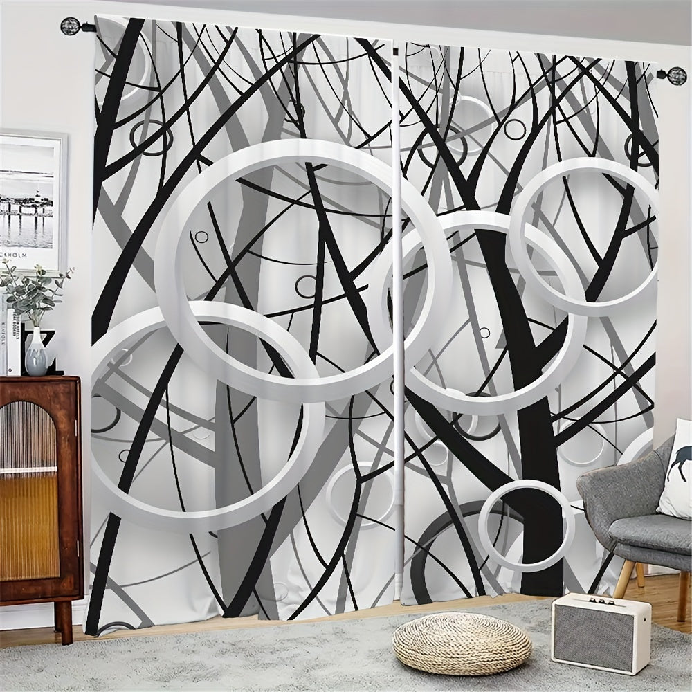 Gray Art Curtain Rod Pocket Digital Printed Curtains