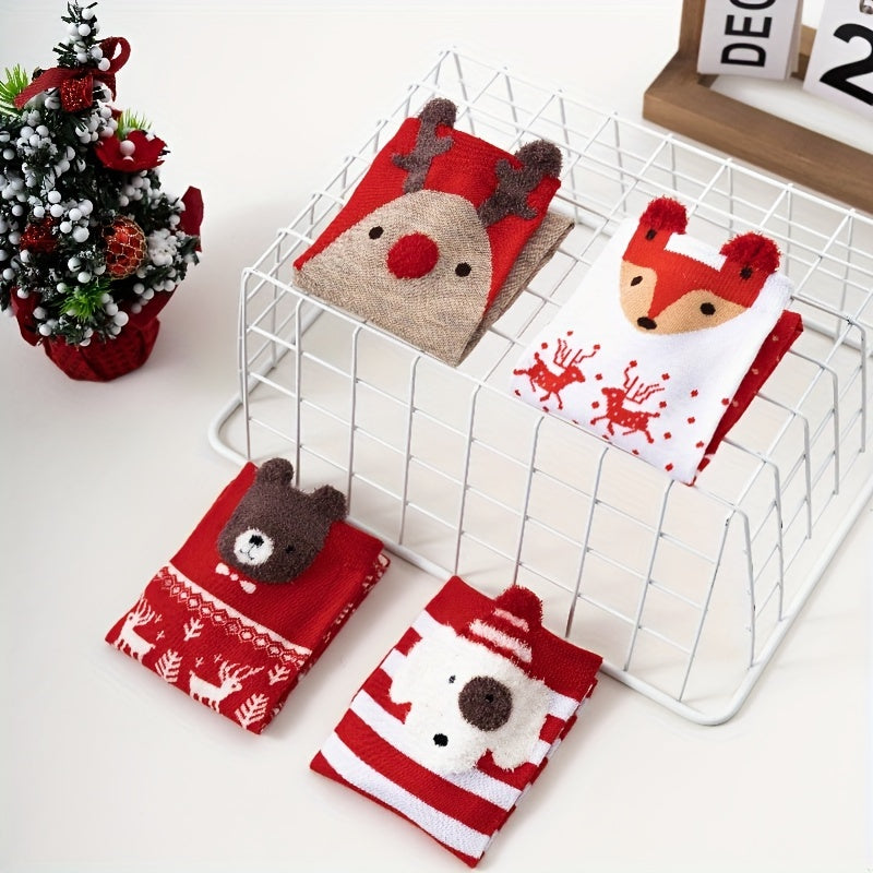 4 Pairs Cute Cartoon Pattern Socks for Women