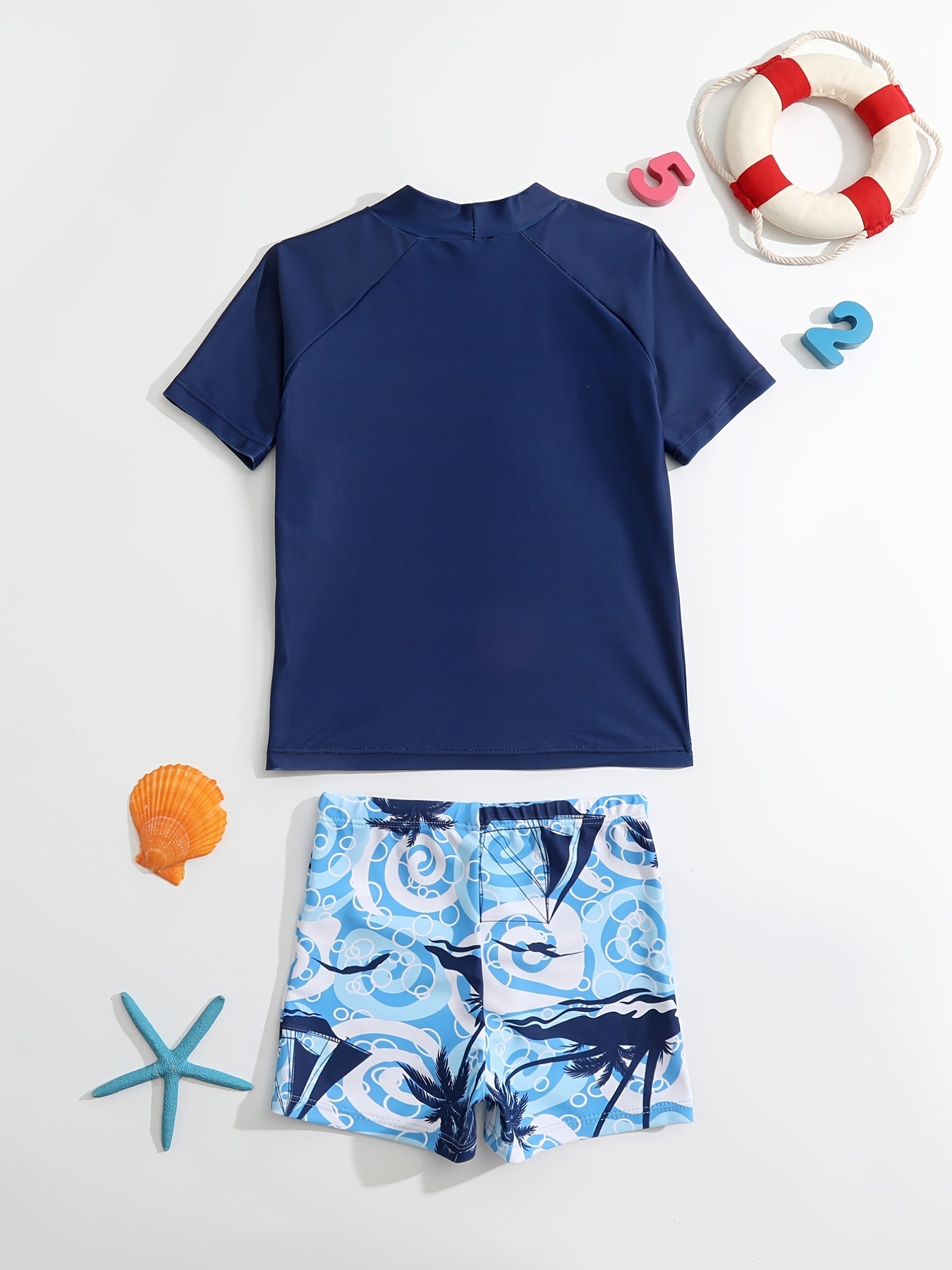 Boys Coconut Tree Swimwear Set Short Sleeves Quick Dry Casual Kids Clothes