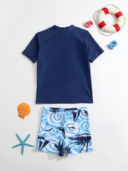 Boys Coconut Tree Swimwear Set Short Sleeves Quick Dry Casual Kids Clothes