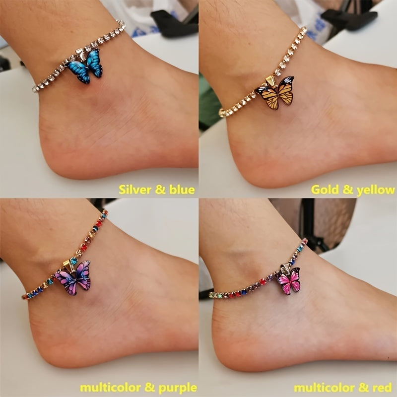 Butterfly Charms Crystal Anklet Women Rhinestone Foot Chain Summer Beach Jewelry