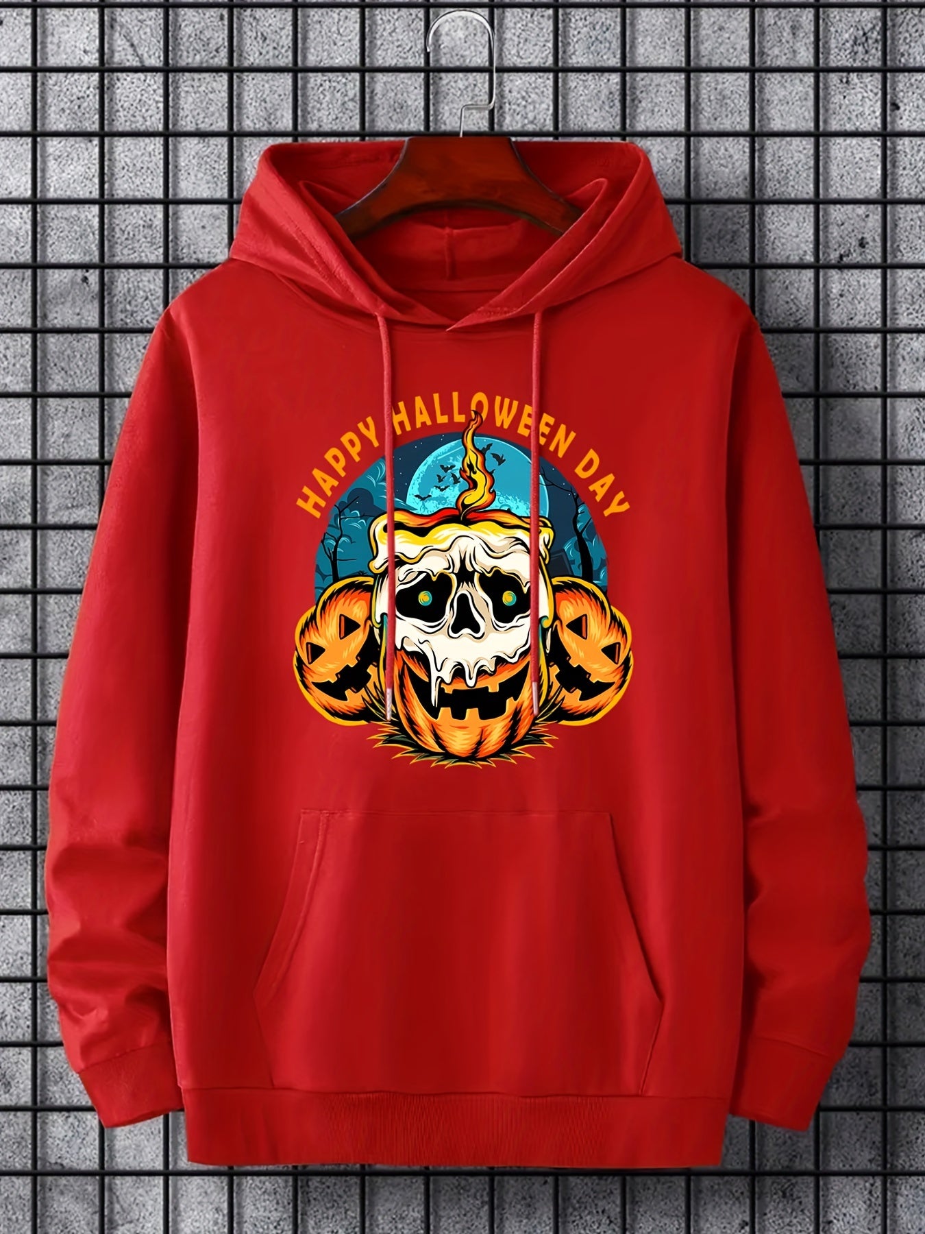Men's Halloween Style Skull Candle Graphic Hoodie Drawstring Sweatshirt