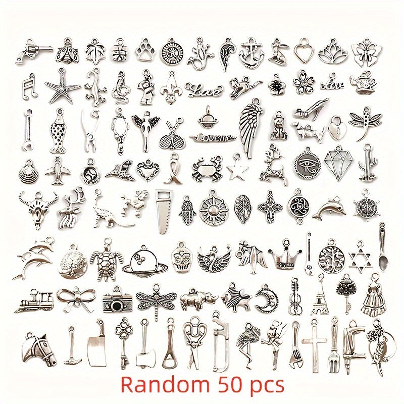 50pcs Silvery Metal Charms Pendants for DIY Necklace Bracelet Making