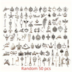 50pcs Silvery Metal Charms Pendants for DIY Necklace Bracelet Making