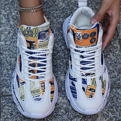 Graffiti Graphic Chunky Sneakers Soft Lightweight Running Shoes
