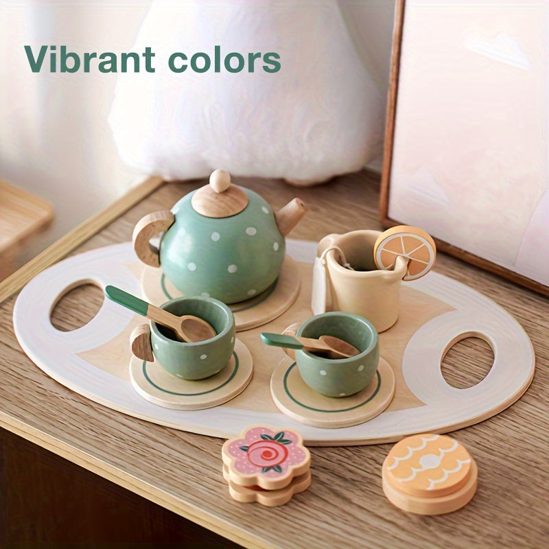 Wooden Toys Toy Tea Playset Deluxe Play Pretend Food Set