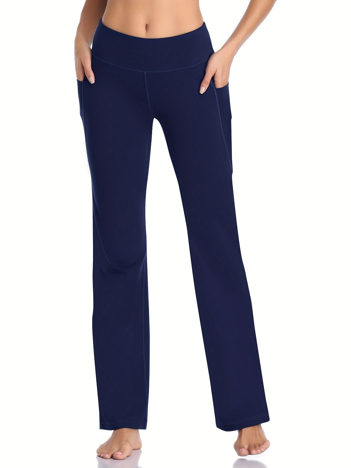 Women's Long Bootleg Flare Yoga Pants With Pocket High Waisted