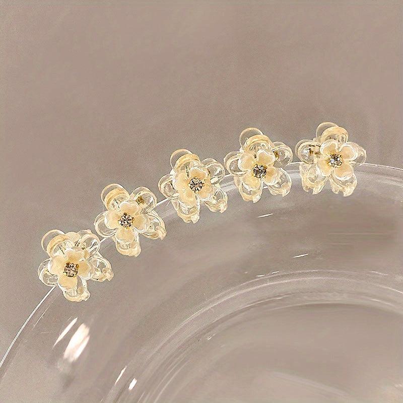 Mini Rhinestone Hair Clips Small Flower Claw Clips Hair Accessories For Girls
