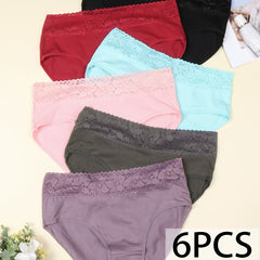 Lace Trim Bikini Briefs Mid Rise Cotton Panties