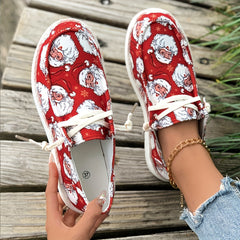 Christmas Santa Print Slip On Canvas Sneakers